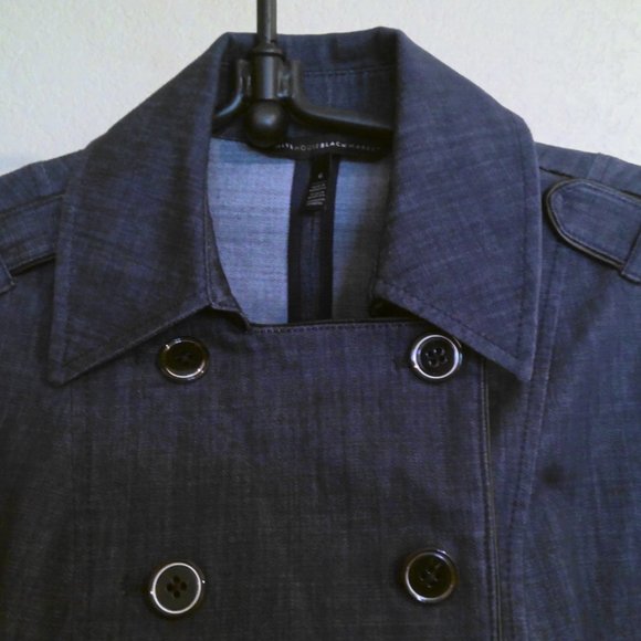 White House Black Market Blue Jean Jacket 6 Double Breasted Pockets 3/4 Sleeve - Picture 4 of 12